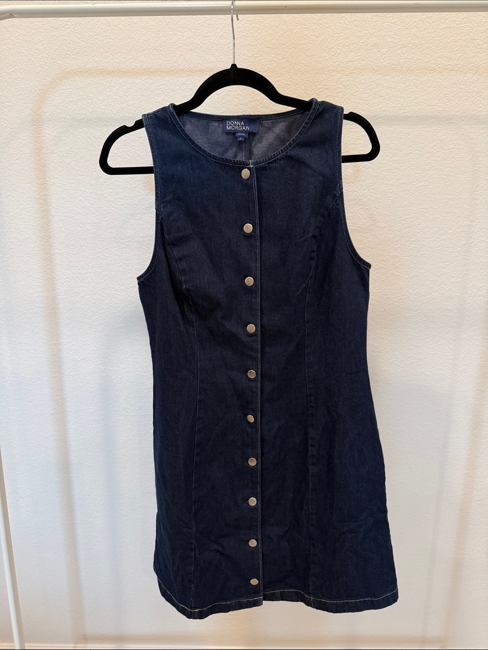 Donna Morgan Dark Navy Button-Front Sleeveless Denim Dress